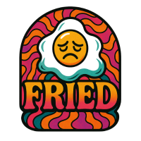 Fried app logo – sad fried egg with warm psychedelic background